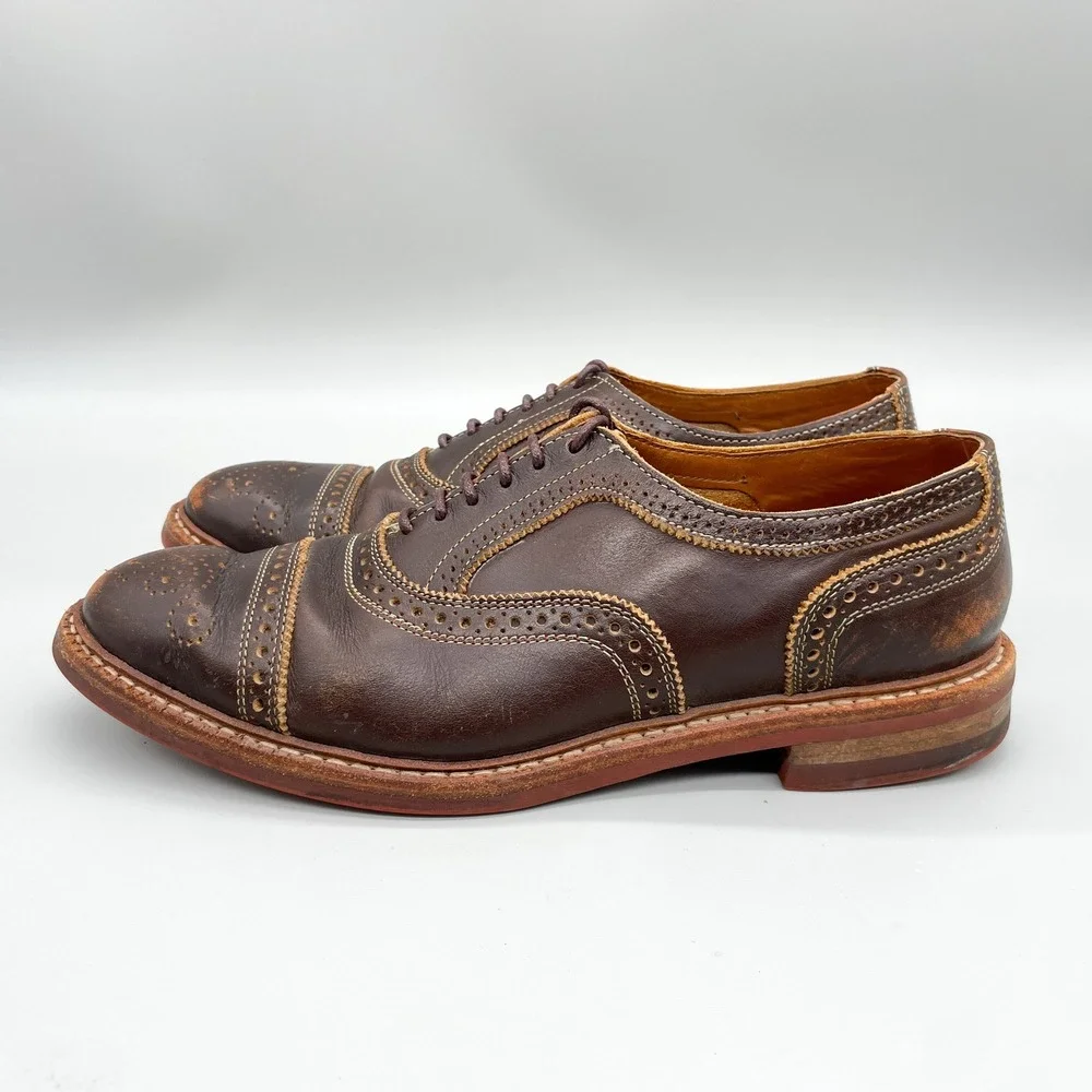 Allen Edmonds Mens 9D Strandmok Brown Leather Cap Toe Brogue Wingtip Oxford Shoe